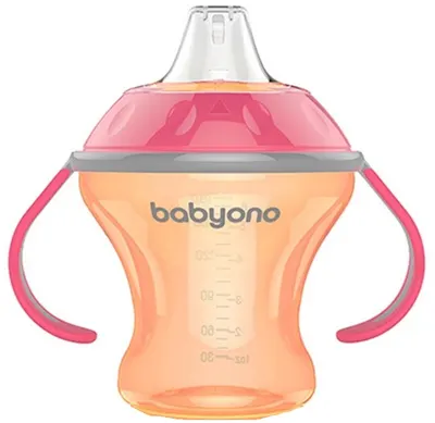 Cana anti-vărsare cu cioc moale Babyono - Natural, 180 ml, portocaliu
