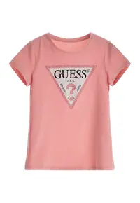 Tricou cu imprimeu logo si strasuri - Alb/Roz somon/Argintiu