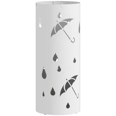 HOMCOM Suport pentru umbrele cilindric suport pentru umbrele tavă de scurgere amovibilă și 4 cârlige, Ø 17 x 41 cm, alb | Aosom Romania
