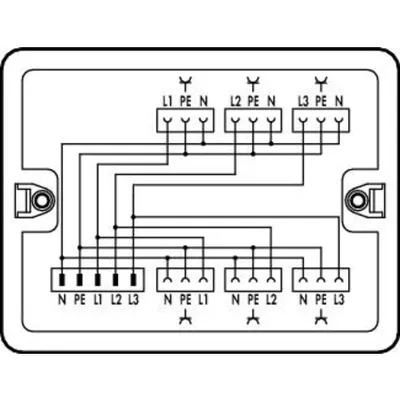 Distribution box; Three-phase to single-phase current (400 V/230 V); 1 input; 6 outputs; Cod. A; MIDI; white