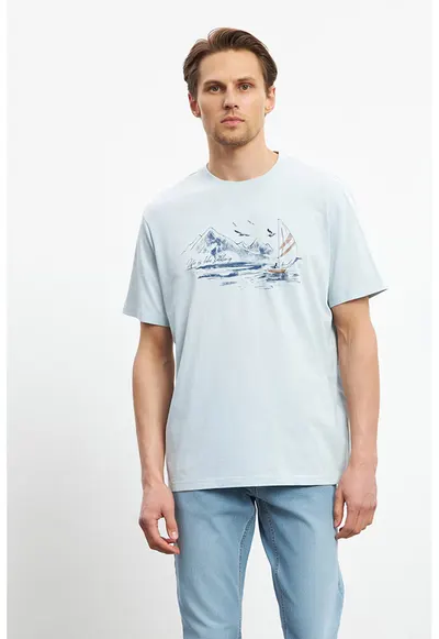 Tricou cu imprimeu grafic - Albastru deschis