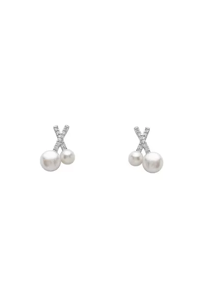 Cercei argint 925 rodiat cu perle de cultura si cristale Zirconia - design elegant - miniatural