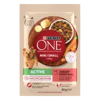 PURINA ONE MINI Active, vita, cartofi si morcovi, in sos, 85 g