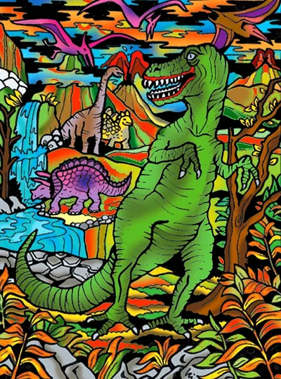 Tablou de colorat ColorVelvet - Dinozauri, 47 x 35 cm