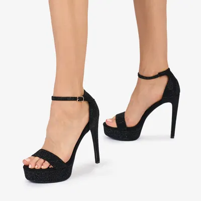 Sandale Elegante Dama din Piele Ecologica cu Strasuri pe Tot Crl1032 Negru