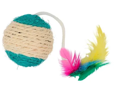 Minge din sisal cu pene si zornaitoare - 6cm