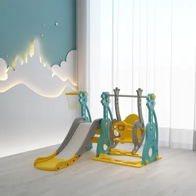 Spatiu de joaca Nichiduta Garden Musical 3 in 1 cu leagan si tobogan cu trepte late, manere si margini rotunjite