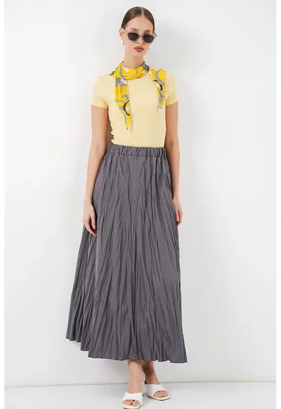 Fusta maxi - texturata - gri - poliester