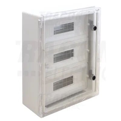 Cutie distributie modulara din mat.plastic, usa transparenta TME504018MT 3×17 mod, H×W×D=500×400×175mm, IP65, IK10, 1000V AC/DC