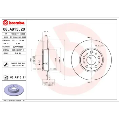 Disc frana BREMBO 08.A915.21