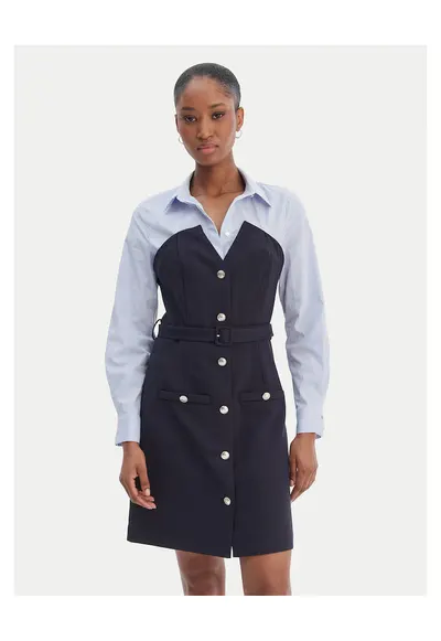 Rochie camasa - bleumarin - dungi - poliester-viscoza-elastan
