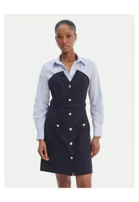 Rochie camasa - bleumarin - dungi - poliester-viscoza-elastan