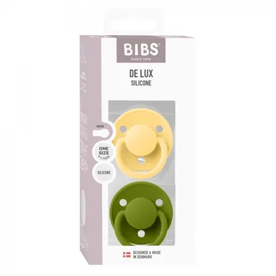 Set 2 suzete Bibs de lux Silicon tetina rotunda marime universala Pale ButterWasabi