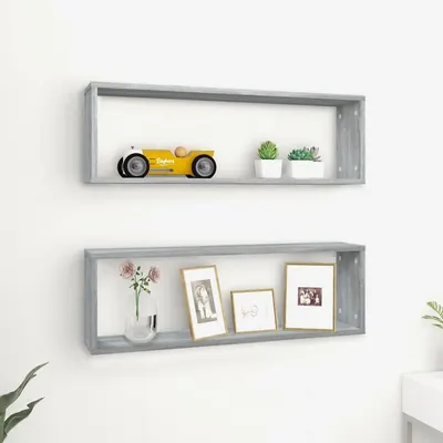 vidaXL Rafturi de perete cub, 2 buc., gri sonoma, 80x15x26,5 cm, lemn