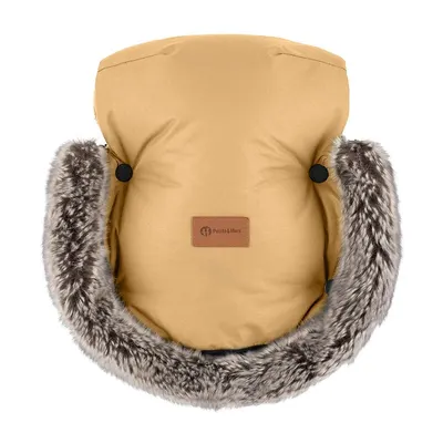 Manusi calduroase pentru carucior, Petite&Mars, Furry, Cu blanita detasabila, Pentru vremea rece, Potrivite pentru orice carucior, Impermeabile, Inchidere prin capse, Elegant Caramel