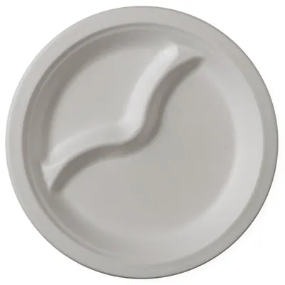 Farfurii Biodegradabile, Compostabile, 2 Compartimente, Rotunde, Albe, 22 cm, 50 buc