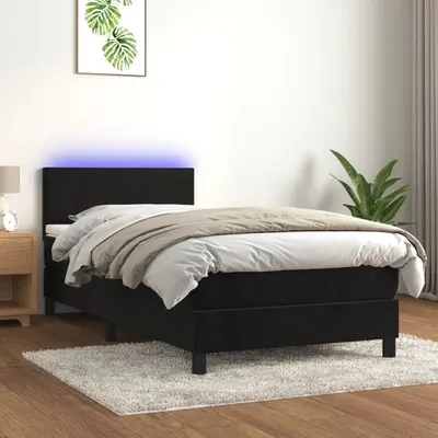Gossi pat cu arcuri, saltea si led, negru, 90x190 cm, catifea
