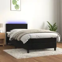 Gossi pat cu arcuri, saltea si led, negru, 90x190 cm, catifea