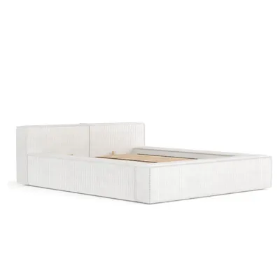Pat matrimonial crem tapițat cu spațiu de depozitare cu somieră 160x200 cm Voliera – Maison de Rêve