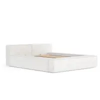 Pat matrimonial crem tapițat cu spațiu de depozitare cu somieră 200x200 cm Voliera – Maison de Rêve