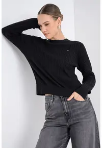 Pulover din bumbac organic cu model torsade - Negru