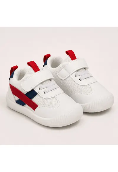 Pantofi sport primii pasi - Talpa flexibila si antiderapanta - Inchidere Velcro - Alb/Rosu - 23EU - Rosu