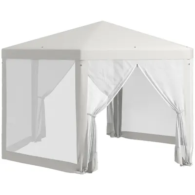 Outsunny Pavilion de Grădină Hexagonal cu Pereți din Plasă, 2 Uși și Picioare Reglabile, 3,94x3,94x2,5 m, Alb Crem | Aosom Romania