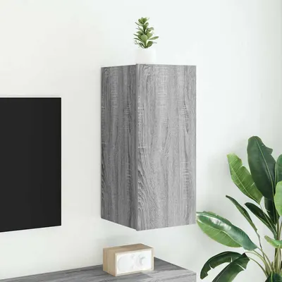 vidaXL Comodă TV de perete cu lumini LED, gri sonoma, 30,5x35x70 cm