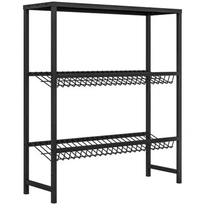 HOMCOM Raft depozitare, ajustabil în înălțime, metal stabil, design compact, capacitate de încărcare 210 kg, Negru | Aosom Romania