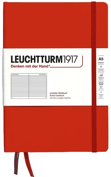 Caiet Leuchtturm1917 Natural Colors - A5, roșu, liniat, copertă rigidă