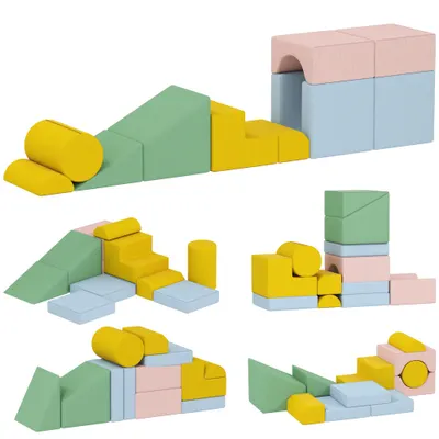 AIYAPLAY Set de blocuri moi pentru copii, set textil 12 piese, spumă, husă din catifea reiată, lavabil, pastelat | Aosom Romania