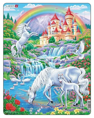 Puzzle pentru copii Larsen din 32 de piese - Unicorni sub curcubeu