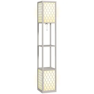 HOMCOM Lampadar cu rafturi 2 lampi 2 rafturi 4 nivele MDF gri model de fagure 26 x 26 x 156 cm gri | Aosom Romania