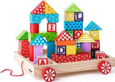Set de constructie din lemn, cu carucior Woody