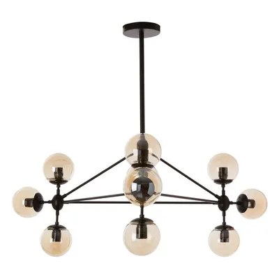 Lustră neagră din metal cu abajur din sticlă Abira – Premier Housewares