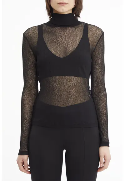 Bluza slim fit semitransparenta - Negru