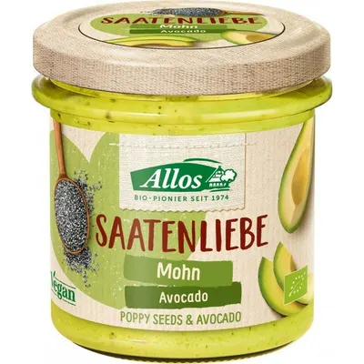 Pasta tartinabila din avocado cu seminte de mac, fara gluten, bio, 135 g, Allos