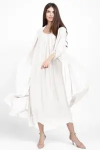 Compleu cu rochie si blazer din matase si vascoza, alb