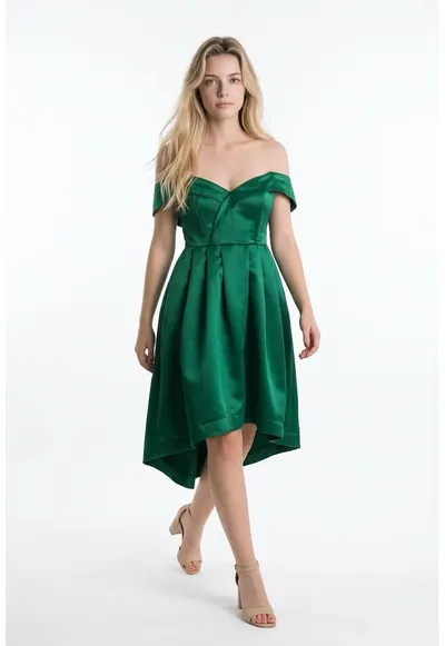 Rochie midi din tafta verde Celia
