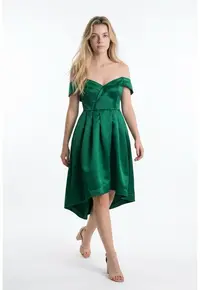 Rochie midi din tafta verde Celia