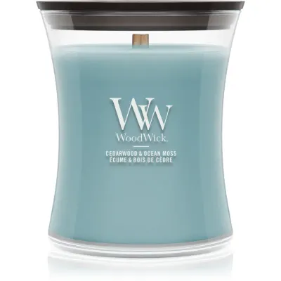Woodwick Cedarwood & Ocean Moss lumânare parfumată cu fitil din lemn 275 g