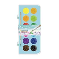 Acuarele pastila, 12culori/set + pensula (28mm), cu sclipici, Keyroad KR972743