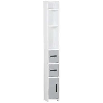 Coloană de Baie Kleankin cu Rafturi și Dulapuri, Organizator Lemn, Design Modern 15x17x120cm, Alb și Gri | Aosom Romania