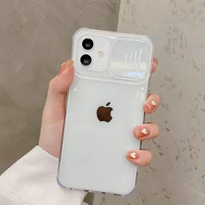 Husa de protectie cu Slider Camera, Full cover, Compatibila cu iPhone 12/12 Pro, Silicon, Transparent Engros