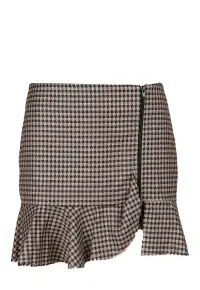 Fusta Brown Print cu volan nefinisat