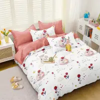 Lenjerie pat dublu bumbac satinat - 3 Bucati 219 Lei - Alb Roz flori