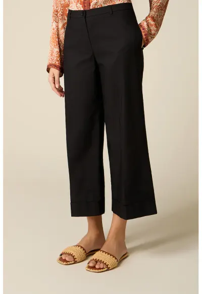 Pantaloni crop din amestec de bumbac - Negru