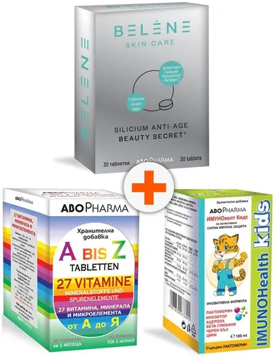 Set A la Z + Silicium Anti-Age + Imunohealth Kids, 60 + 30 tablete + 100 ml, Abo Pharma