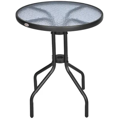 Outsunny Masă Rotundă de Grădină cu Blat din Sticlă Securizată, Φ60x70 cm, Negru | Aosom Romania