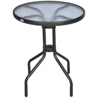 Outsunny Masă Rotundă de Grădină cu Blat din Sticlă Securizată, Φ60x70 cm, Negru | Aosom Romania